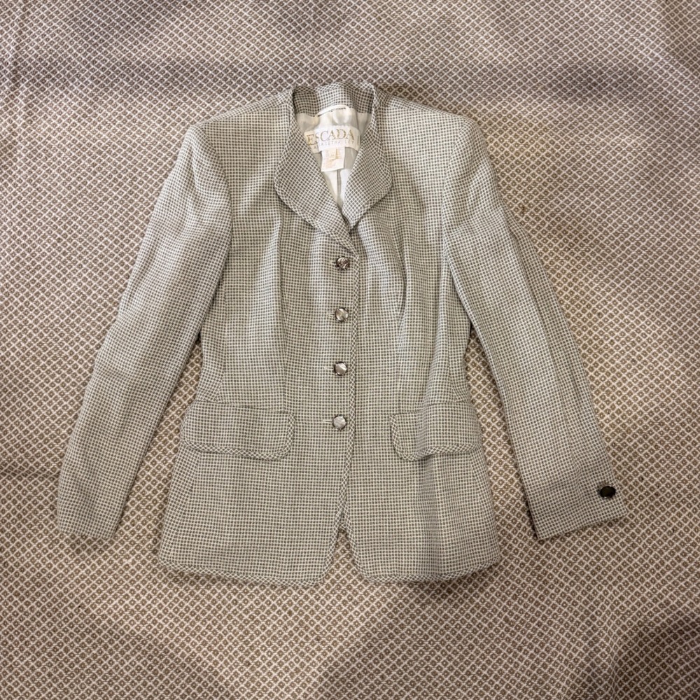 Escada Margaretha Ley Grey Wool Silk Blazer Jacket Vintage Germany Size 34 US 4